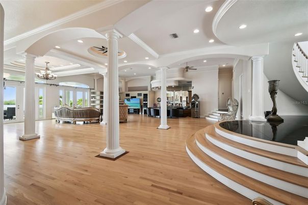 Chandelier, Interior, Recessed Lighting, Wood Texture Flooring