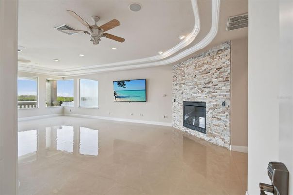 Empty room, Fireplace, Interior, Recessed Lighting