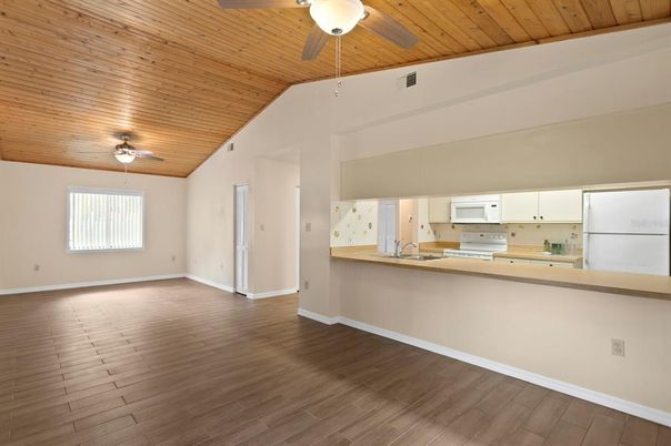 Empty room, Interior, Kitchen, Wooden Ceilings, Wood Texture Flooring