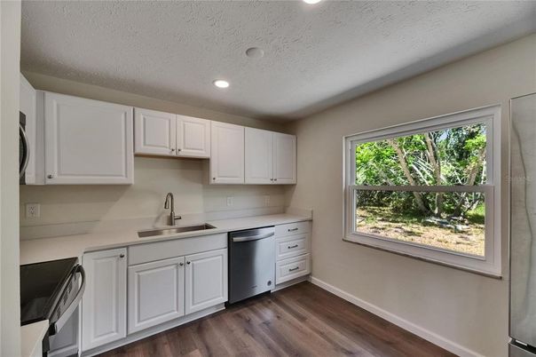 Interior, Kitchen, Recessed Lighting, Wood Texture Flooring