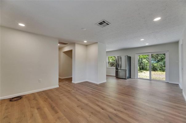 Empty room, Interior, Recessed Lighting, Wood Texture Flooring