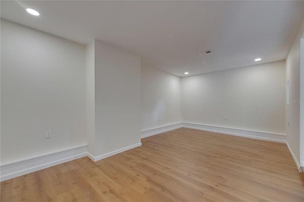 Empty room, Interior, Recessed Lighting, Wood Texture Flooring