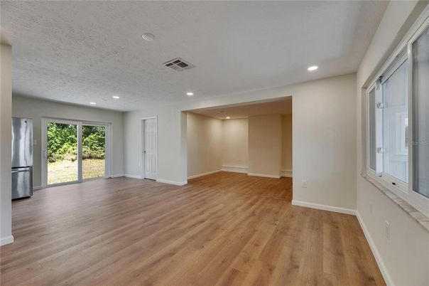 Empty room, Interior, Recessed Lighting, Wood Texture Flooring