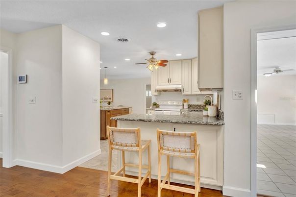 Interior, Kitchen, Pendant Lights, Recessed Lighting, Wood Texture Flooring