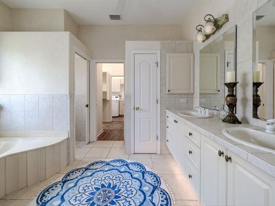 Bathroom, Dual Sink Vanities, Interior, Tile Countertops, Wood Texture Flooring