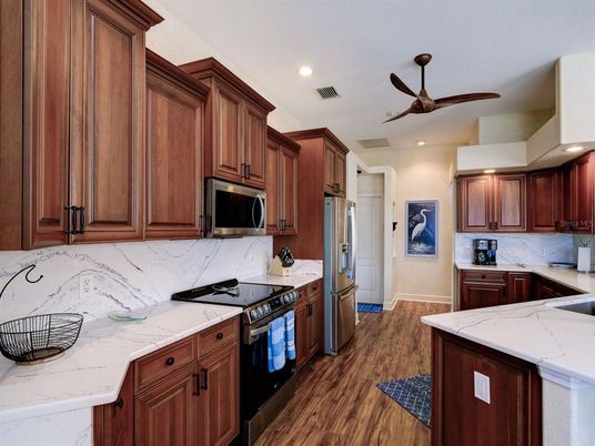 Interior, Kitchen, Recessed Lighting, Wood Texture Flooring