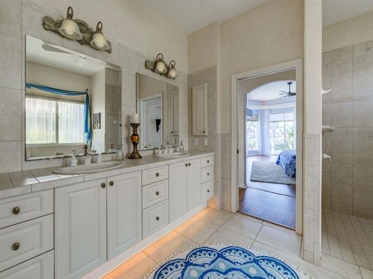 Bathroom, Dual Sink Vanities, Glass Shower, Interior, Tile Countertops