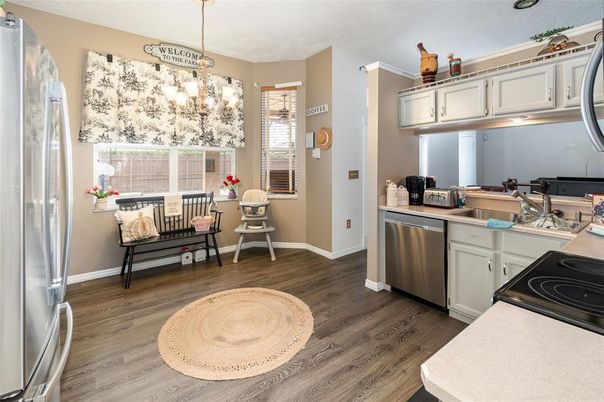 Interior, Kitchen, Pendant Lights, Stainless Steel Appliances, Wood Texture Flooring