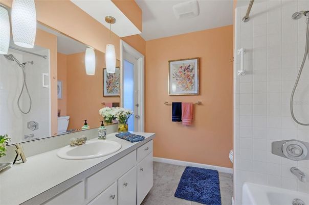 Bathroom, Dual Sink Vanities, Interior, Marble, Pendant Lights