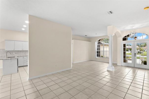 Chandelier, Empty room, Interior, Kitchen, Recessed Lighting
