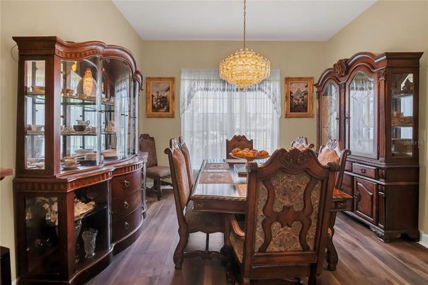 Chandelier, Dining room, Interior, Pendant Lights, Wood Texture Flooring