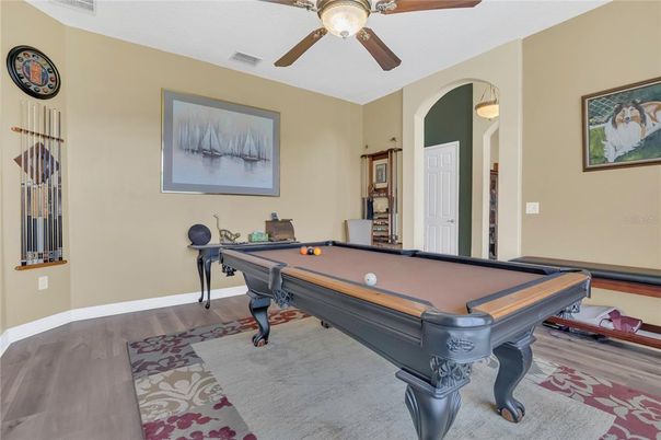 Billiard Table, Game Room, Interior, Wood Texture Flooring