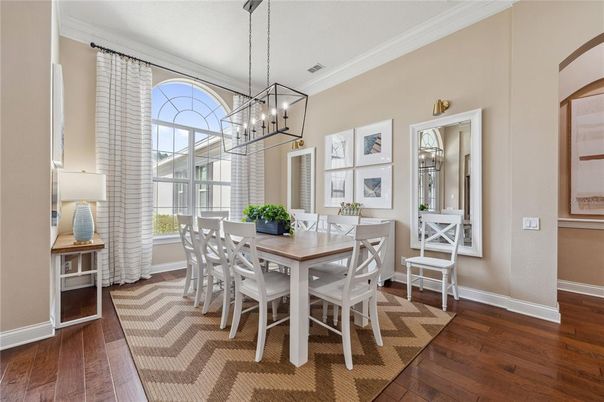 Chandelier, Dining room, Interior, Pendant Lights, Wood Texture Flooring