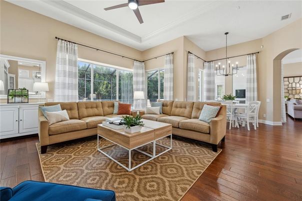 Dining room, Interior, Living room, Pendant Lights, Wood Texture Flooring