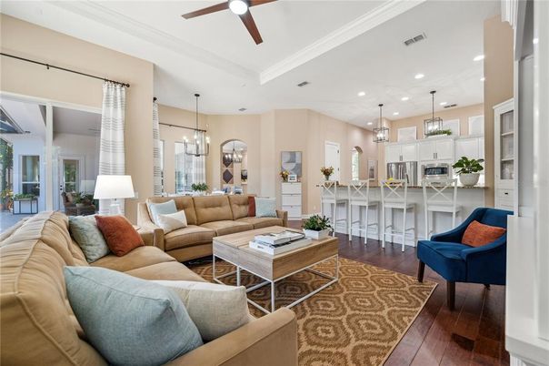 Interior, Kitchen, Living room, Pendant Lights, Recessed Lighting, Stainless Steel Appliances, Wood Texture Flooring