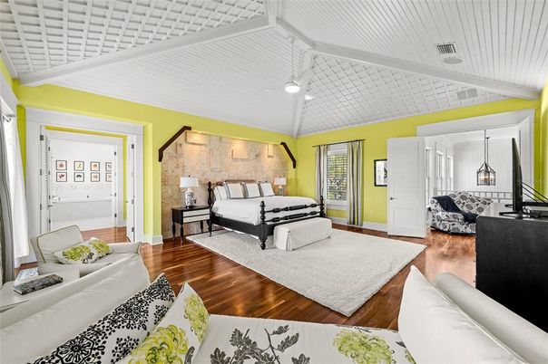 Bedroom, Interior, Pendant Lights, Wood Texture Flooring