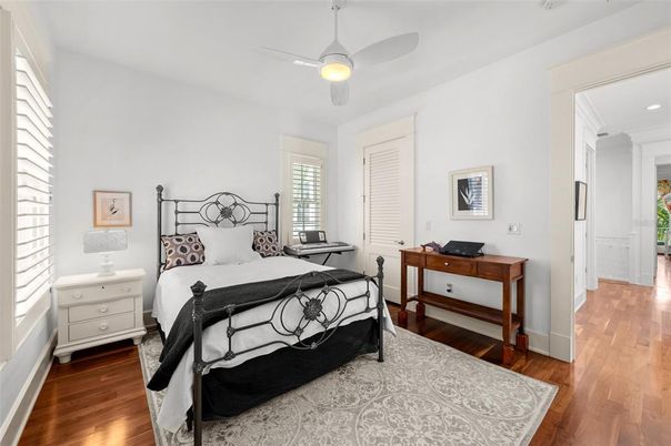 Bedroom, Interior, Recessed Lighting, Wood Texture Flooring