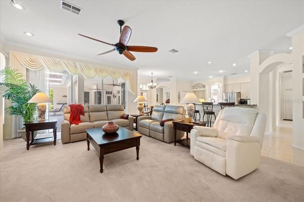 Chandelier, Interior, Kitchen, Living room, Recessed Lighting, Stainless Steel Appliances