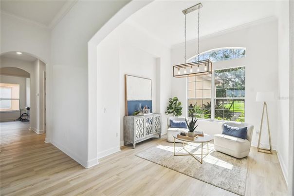 Interior, Living room, Pendant Lights, Recessed Lighting, Wood Texture Flooring