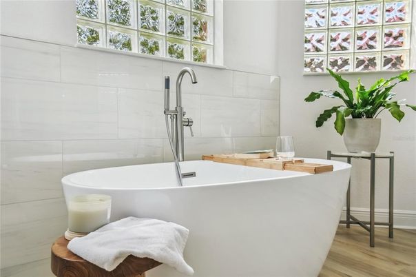 Bathroom, Free Standing Baths, Interior, Wood Texture Flooring