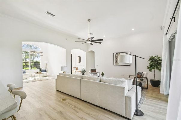 Interior, Living room, Recessed Lighting, Wood Texture Flooring
