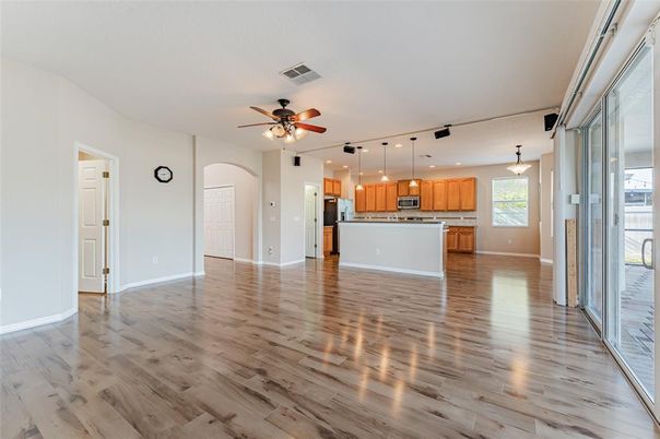 Interior, Kitchen, Pendant Lights, Wood Texture Flooring