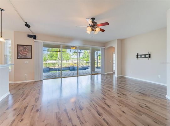 Empty room, Interior, Pendant Lights, Wood Texture Flooring