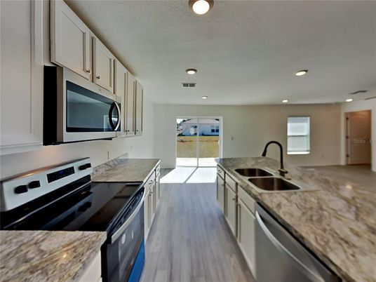 Interior, Kitchen, Recessed Lighting, Wood Texture Flooring