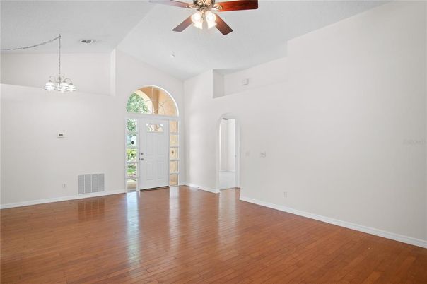 Chandelier, Empty room, Interior, Pendant Lights, Wood Texture Flooring