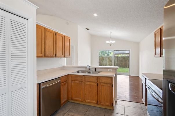 Chandelier, Interior, Kitchen, Recessed Lighting, Wood Texture Flooring