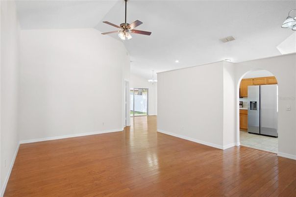 Chandelier, Empty room, Interior, Kitchen, Wood Texture Flooring