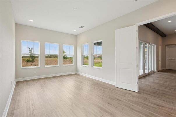 Empty room, Interior, Recessed Lighting, Wood Texture Flooring