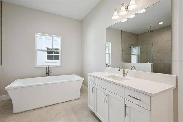Bathroom, Dual Sink Vanities, Free Standing Baths, Interior, Recessed Lighting