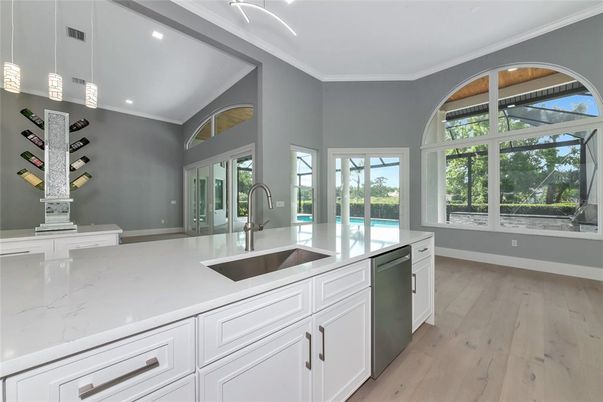 Interior, Kitchen, Pendant Lights, Recessed Lighting, Wood Texture Flooring