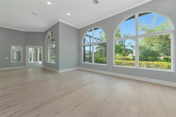 Empty room, Interior, Recessed Lighting, Wood Texture Flooring
