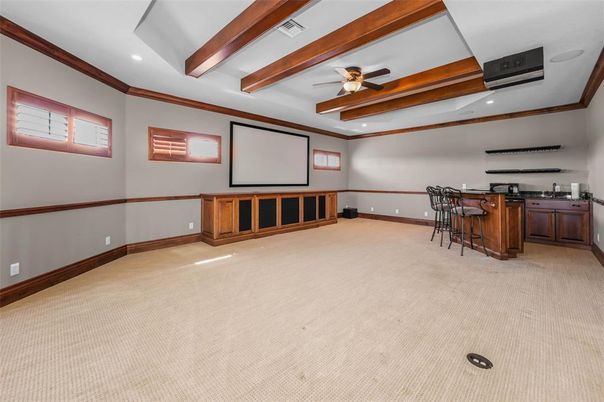 Interior, Projection Screen, Recessed Lighting, Wooden Beams