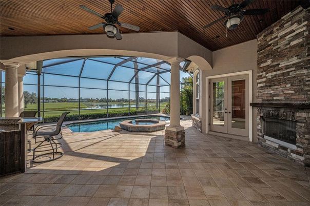 Fireplace, Glass Ceilings, Interior, Pool, Sun Room
