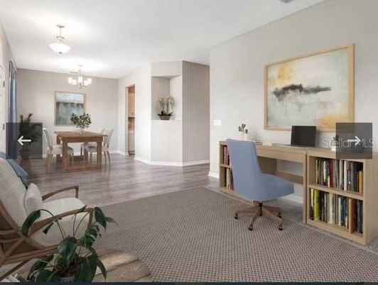 Chandelier, Home Office, Interior, Wood Texture Flooring