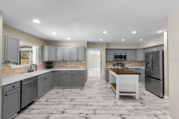 Interior, Kitchen, Marble, Recessed Lighting, Stainless Steel Appliances