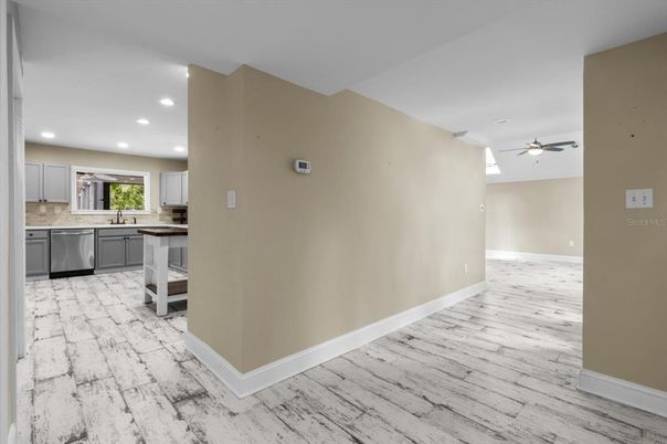 Interior, Kitchen, Recessed Lighting, Wood Texture Flooring