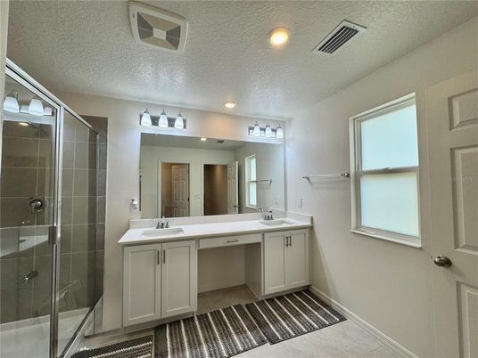 Bathroom, Dual Sink Vanities, Glass Shower, Interior, Recessed Lighting