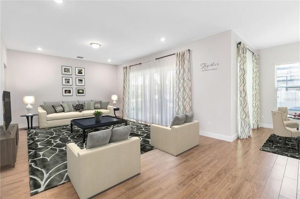 Interior, Living room, Recessed Lighting, Wood Texture Flooring