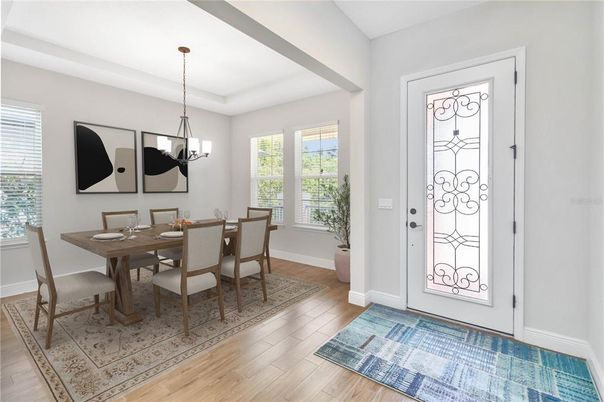 Chandelier, Dining room, Interior, Wood Texture Flooring