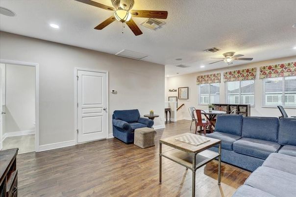 Dining room, Interior, Living room, Recessed Lighting, Wood Texture Flooring