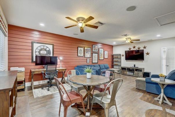 Home Office, Interior, Recessed Lighting, Wood Texture Flooring