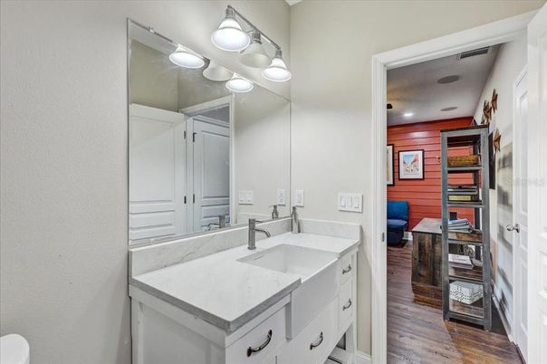 Bathroom, Interior, Recessed Lighting, Wood Texture Flooring
