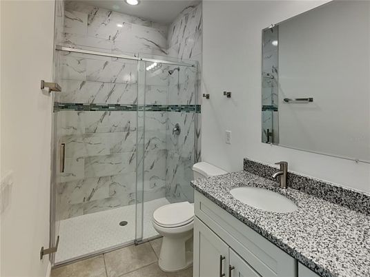 Bathroom, Glass Shower, Interior, Marble Walls, Recessed Lighting