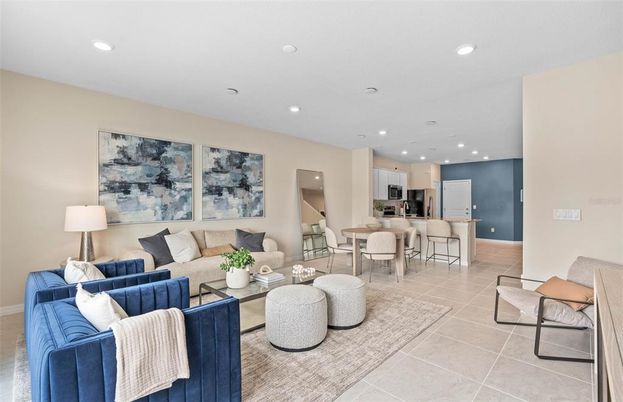 Dining room, Interior, Kitchen, Living room, Recessed Lighting, Stainless Steel Appliances