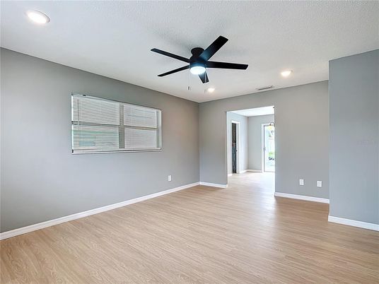 Empty room, Interior, Recessed Lighting, Wood Texture Flooring