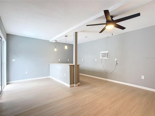 Empty room, Interior, Pendant Lights, Wood Texture Flooring